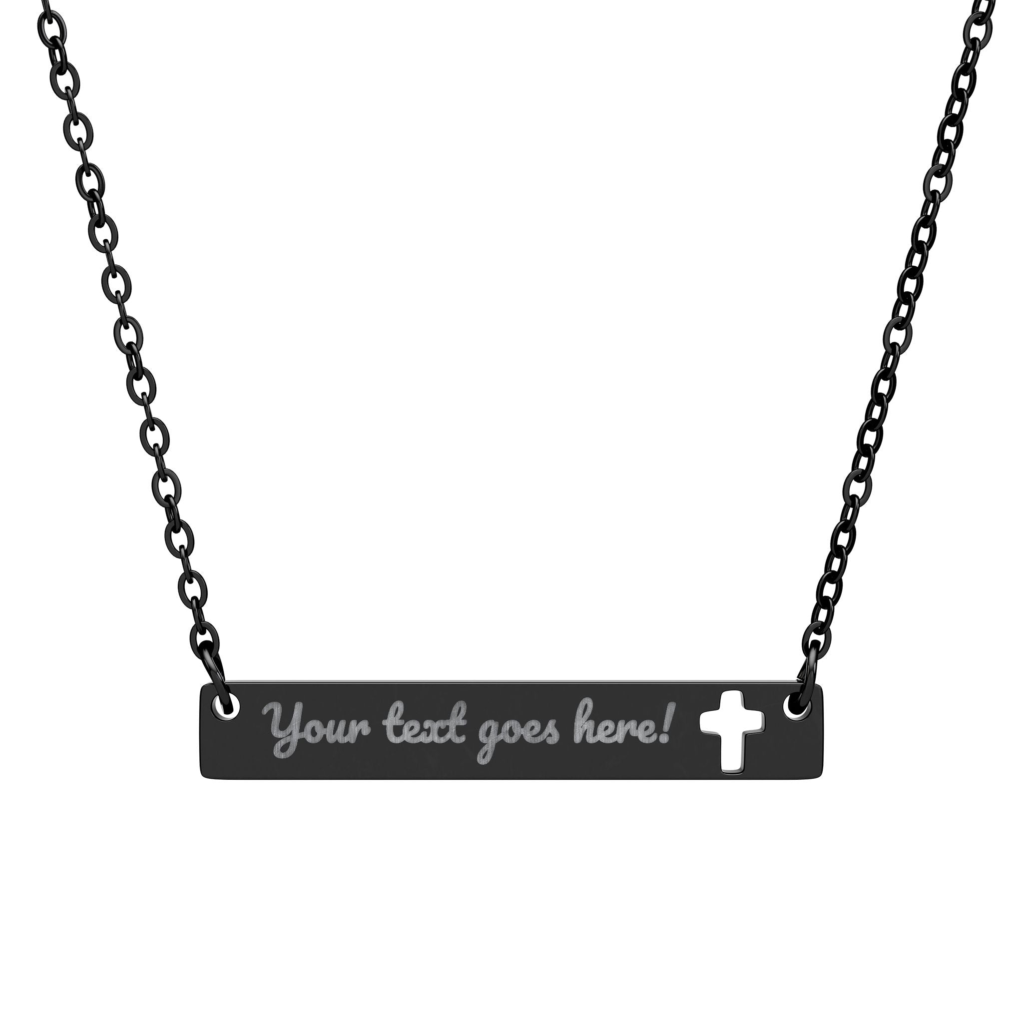 Engravable Cutout Cross Bar Necklace — Personalized Religious Nameplate Gift