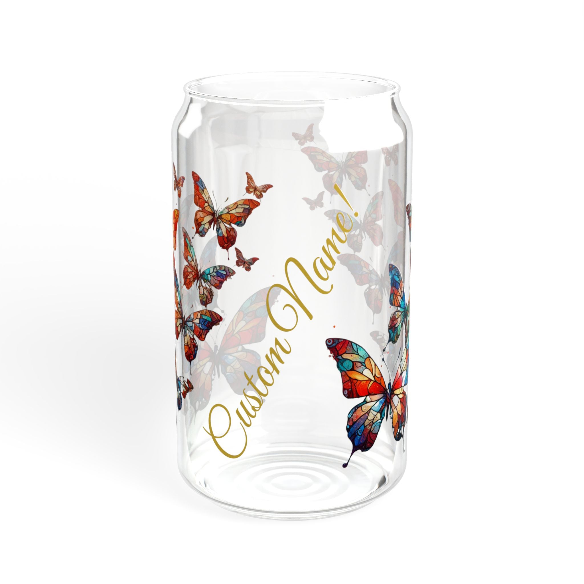Personalized Butterfly Glass Tumbler, Custom Name Iced Coffee Cup, Stained 16oz Glass Can, Birthday Gift for Her, Bridesmaid