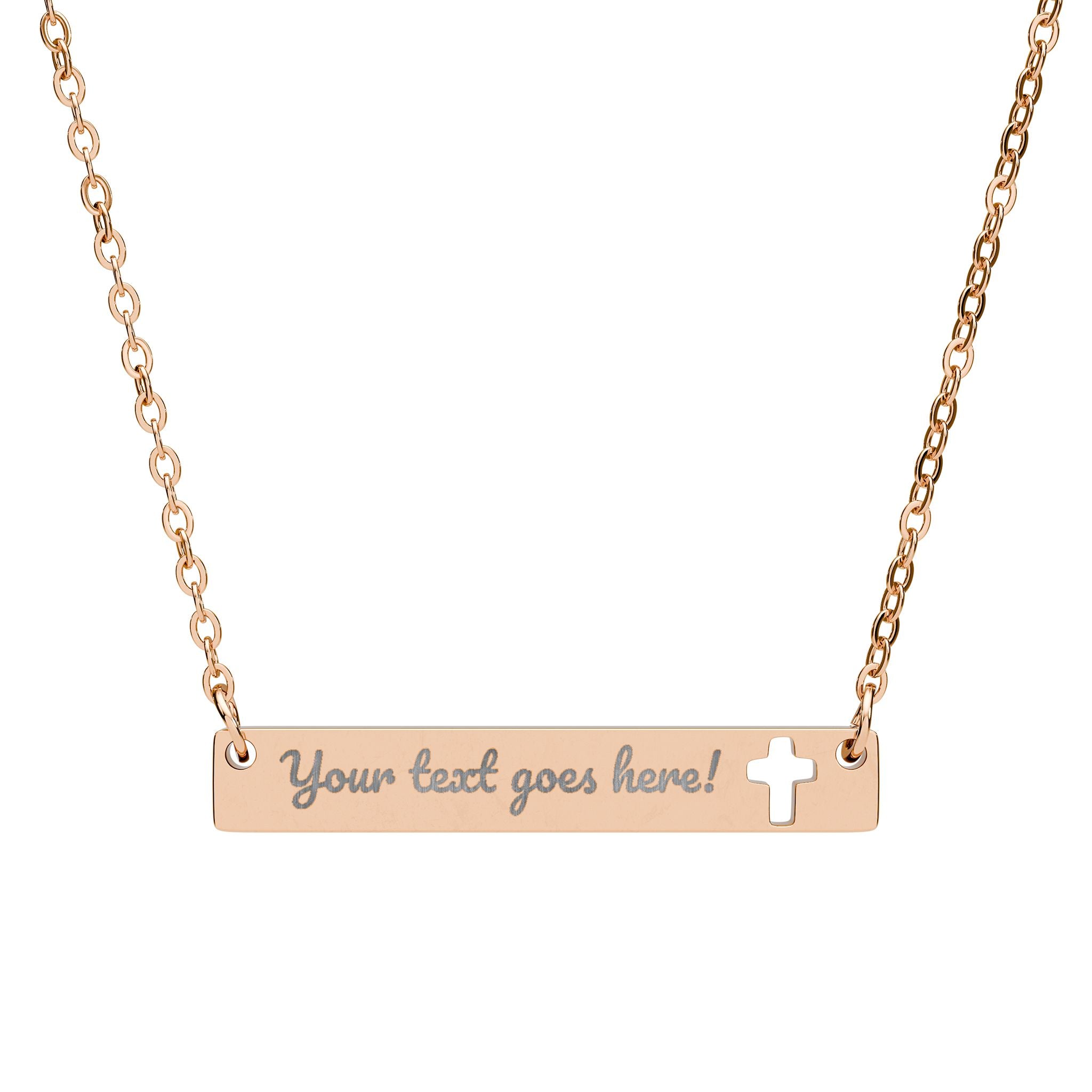 Engravable Cutout Cross Bar Necklace — Personalized Religious Nameplate Gift