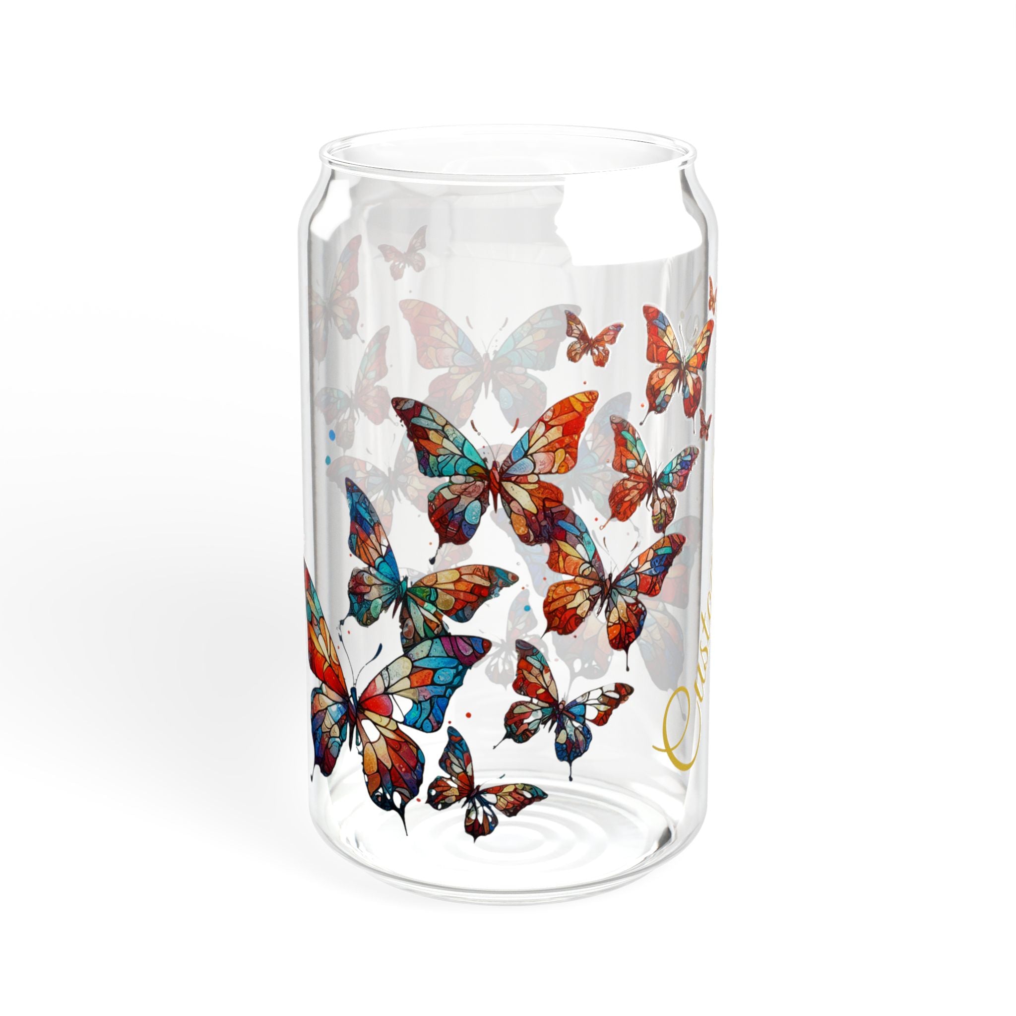Personalized Butterfly Glass Tumbler, Custom Name Iced Coffee Cup, Stained 16oz Glass Can, Birthday Gift for Her, Bridesmaid
