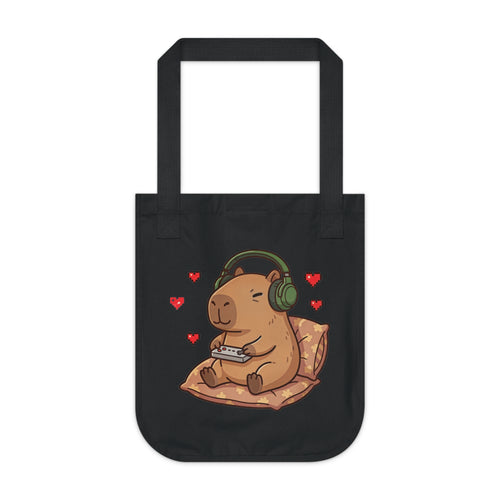 Capybara Listening to Music Tote Bag | Cute Animal Pillow Hearts Canvas Tote