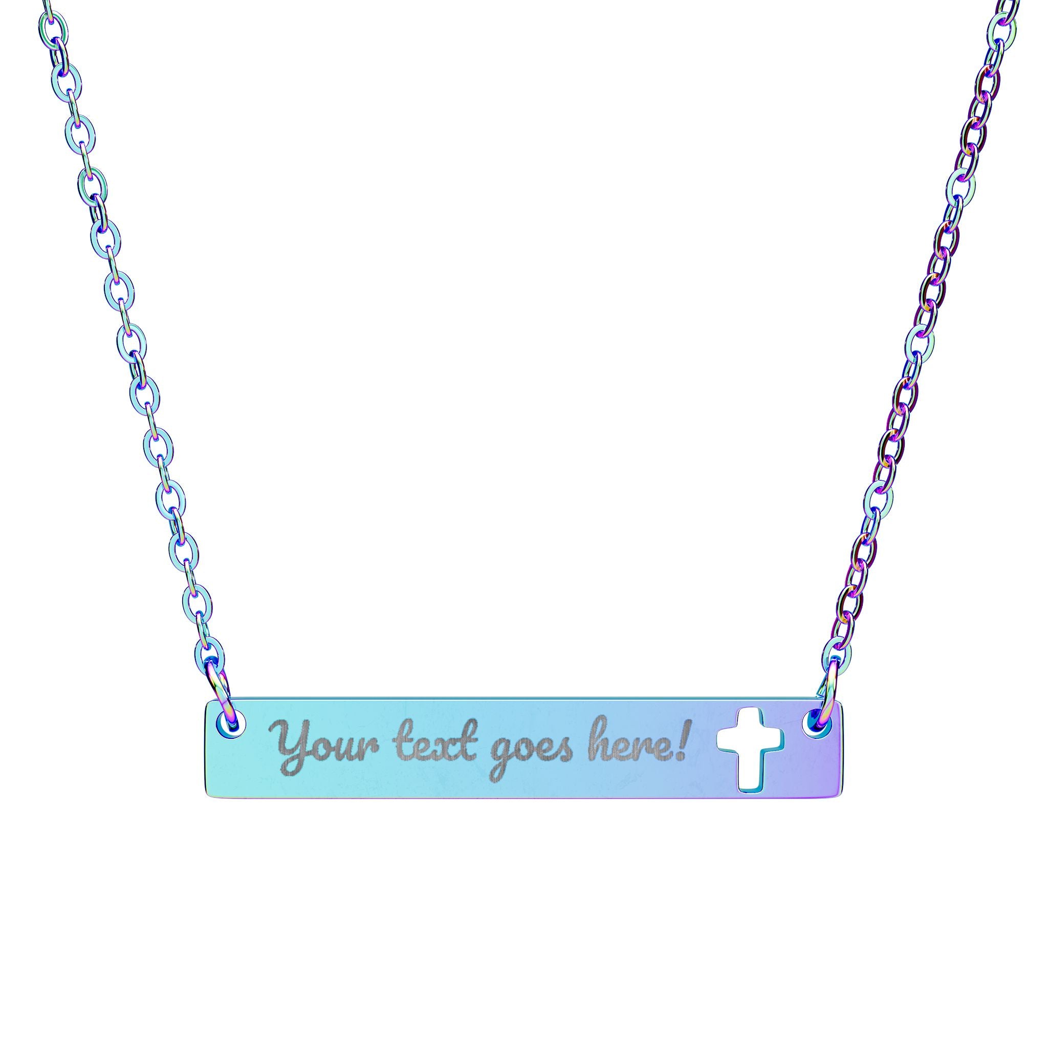 Engravable Cutout Cross Bar Necklace — Personalized Religious Nameplate Gift