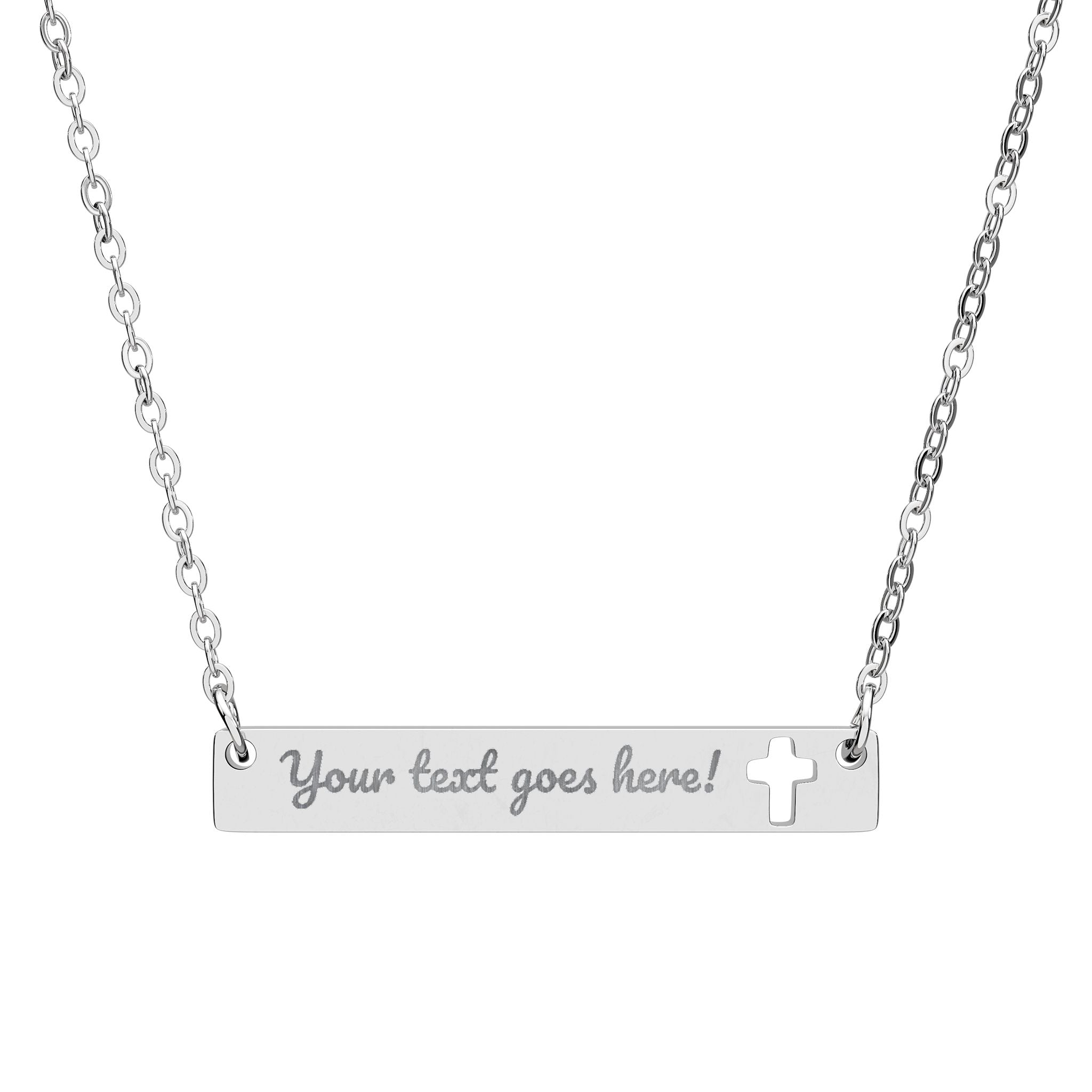 Engravable Cutout Cross Bar Necklace — Personalized Religious Nameplate Gift