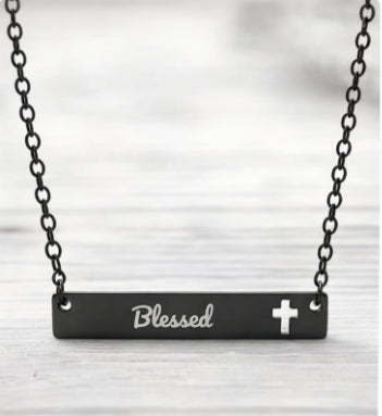 Engravable Cutout Cross Bar Necklace — Personalized Religious Nameplate Gift